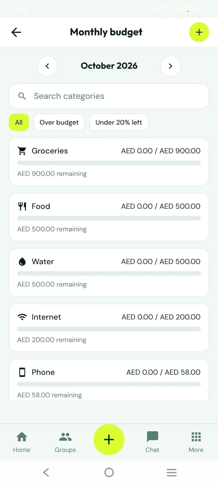 Set up recurring income and budgets screen